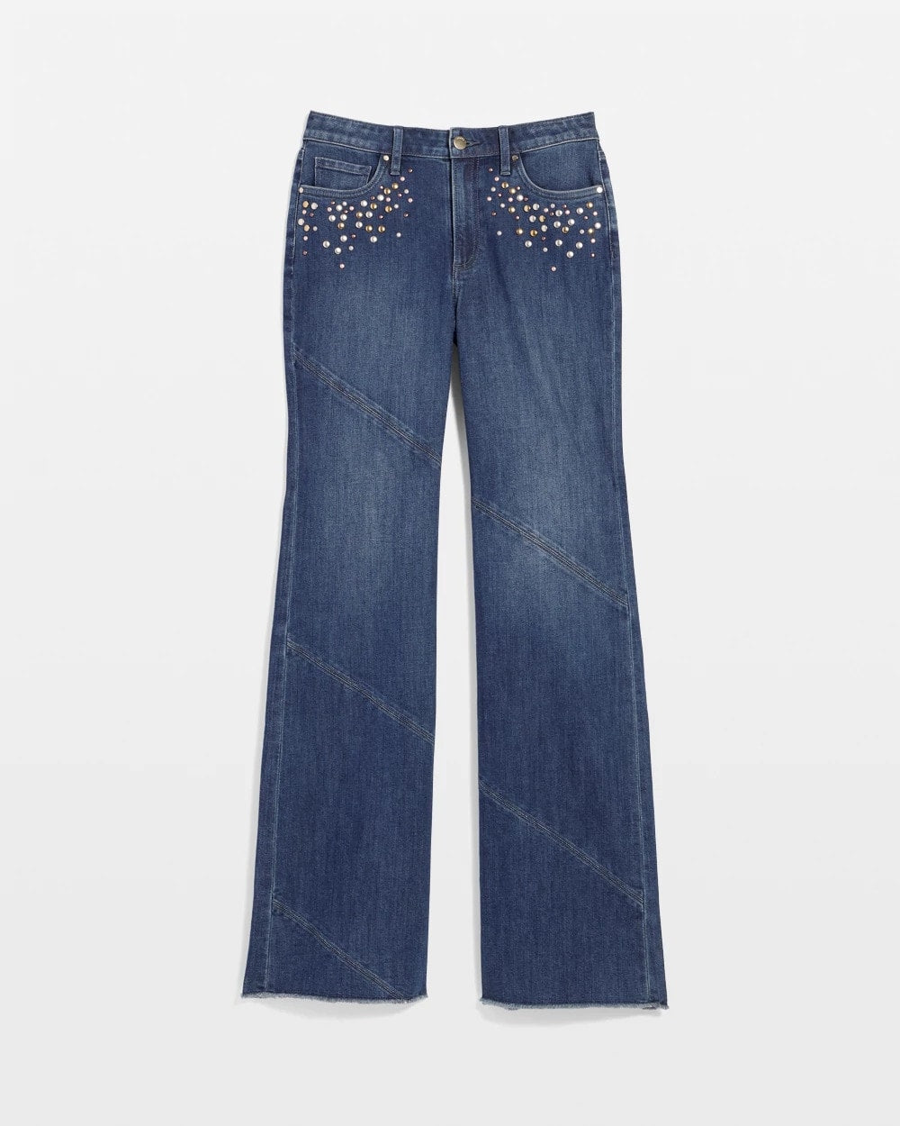Chico's Top Pick - Embellished Frayed Flared-Leg Jeans Irvina Indigo