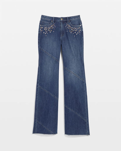 Chico's Top Pick - Embellished Frayed Flared-Leg Jeans Irvina Indigo