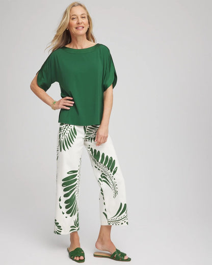 Chico's Featured - Palm-Frond-Motif Pull-On Wide-Leg Cropped Jeans Ecru