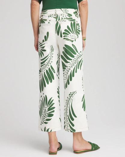 Chico's Featured - Palm-Frond-Motif Pull-On Wide-Leg Cropped Jeans Ecru