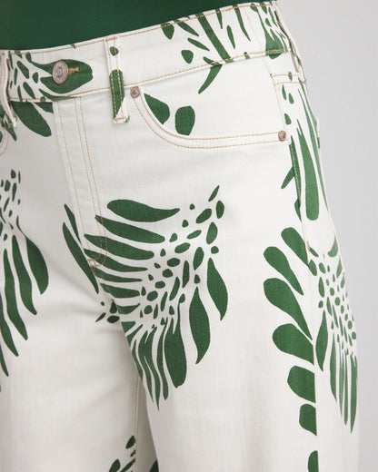 Chico's Featured - Palm-Frond-Motif Pull-On Wide-Leg Cropped Jeans Ecru