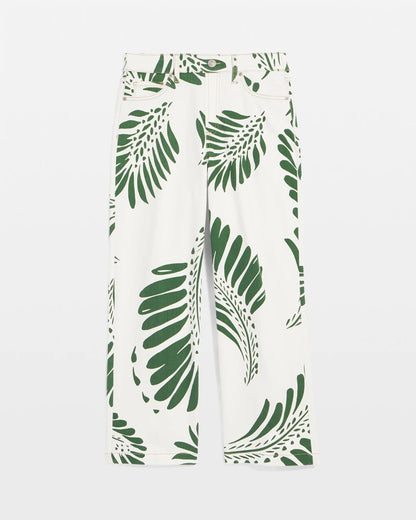 Chico's Featured - Palm-Frond-Motif Pull-On Wide-Leg Cropped Jeans Ecru