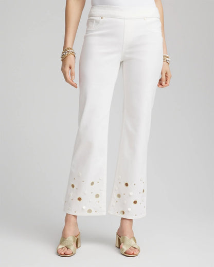 Chico's Essential - Pull-On Embellished Straight-Leg Cropped Jeans Alabaster