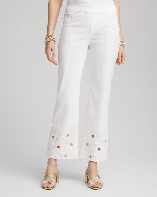 Chico's Essential - Pull-On Embellished Straight-Leg Cropped Jeans Alabaster