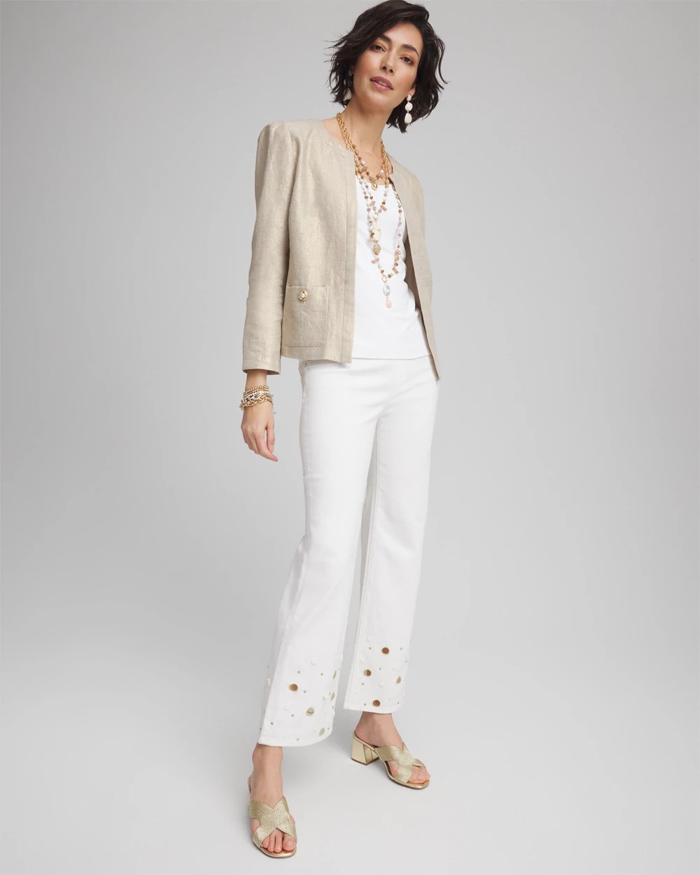 Chico's Essential - Pull-On Embellished Straight-Leg Cropped Jeans Alabaster
