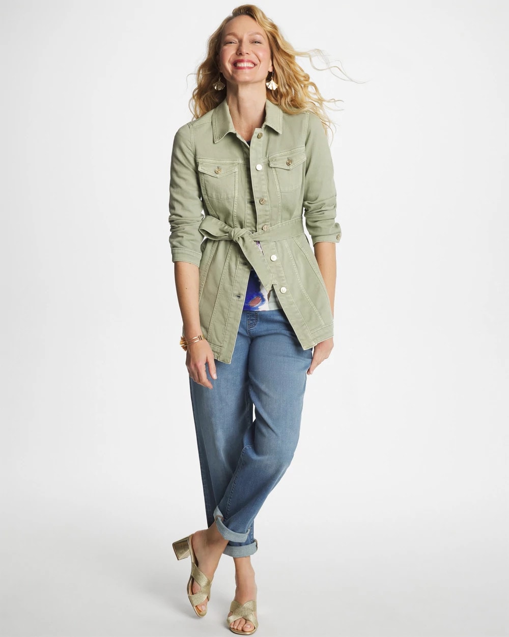 Chico's Customer Favorite - Elongated Belted Denim Jacket Seagrass Green