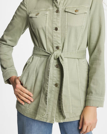 Chico's Customer Favorite - Elongated Belted Denim Jacket Seagrass Green