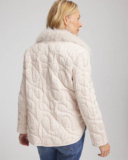 Chico's Sale - Quilted Faux Fur Collar Jacket Cream