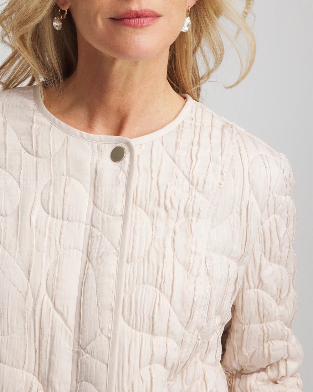 Chico's Sale - Quilted Faux Fur Collar Jacket Cream