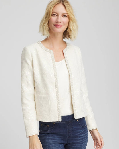 Chico's Everyday - Pearl Trim Tweed Jacket English Cream