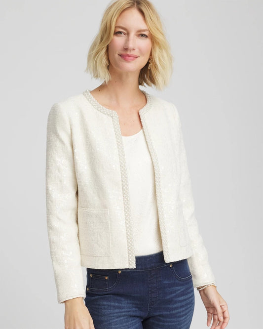Chico's Everyday - Pearl Trim Tweed Jacket English Cream
