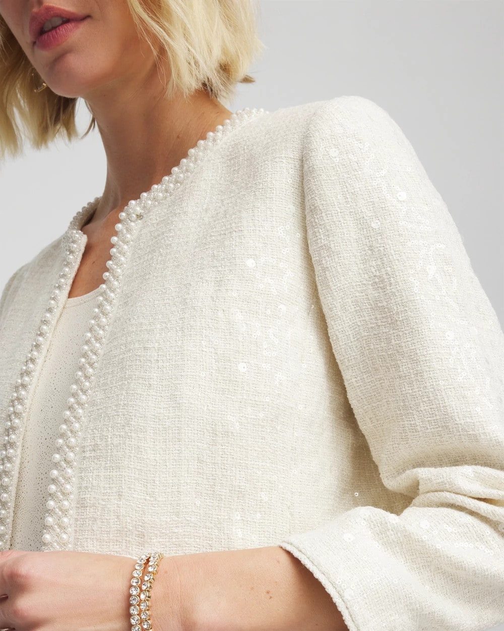 Chico's Everyday - Pearl Trim Tweed Jacket English Cream