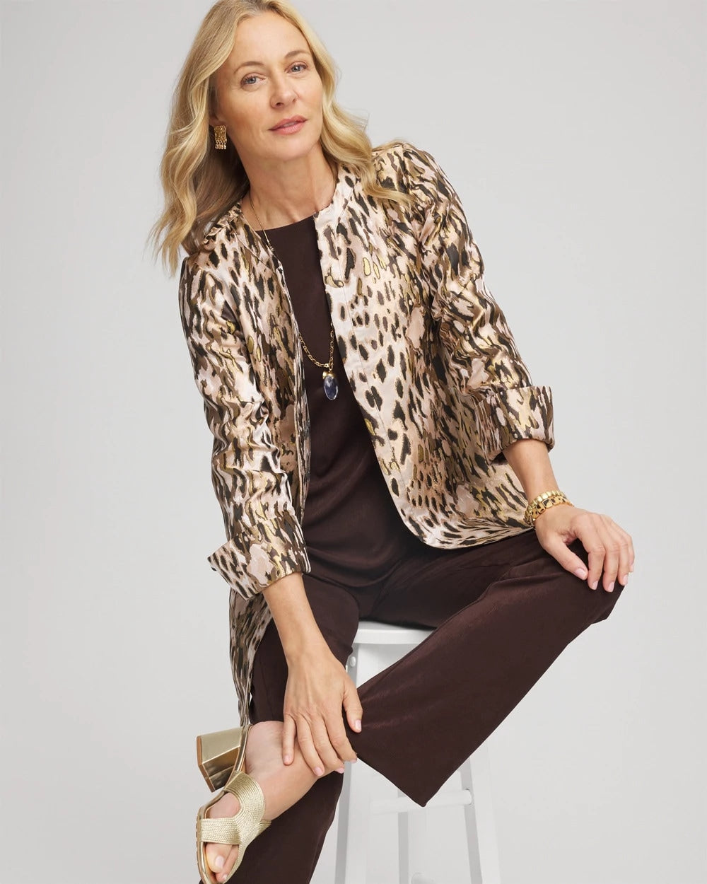 Chico's Popular - Travelers™ Collection Animal Jacquard Jacket Deep Taupe