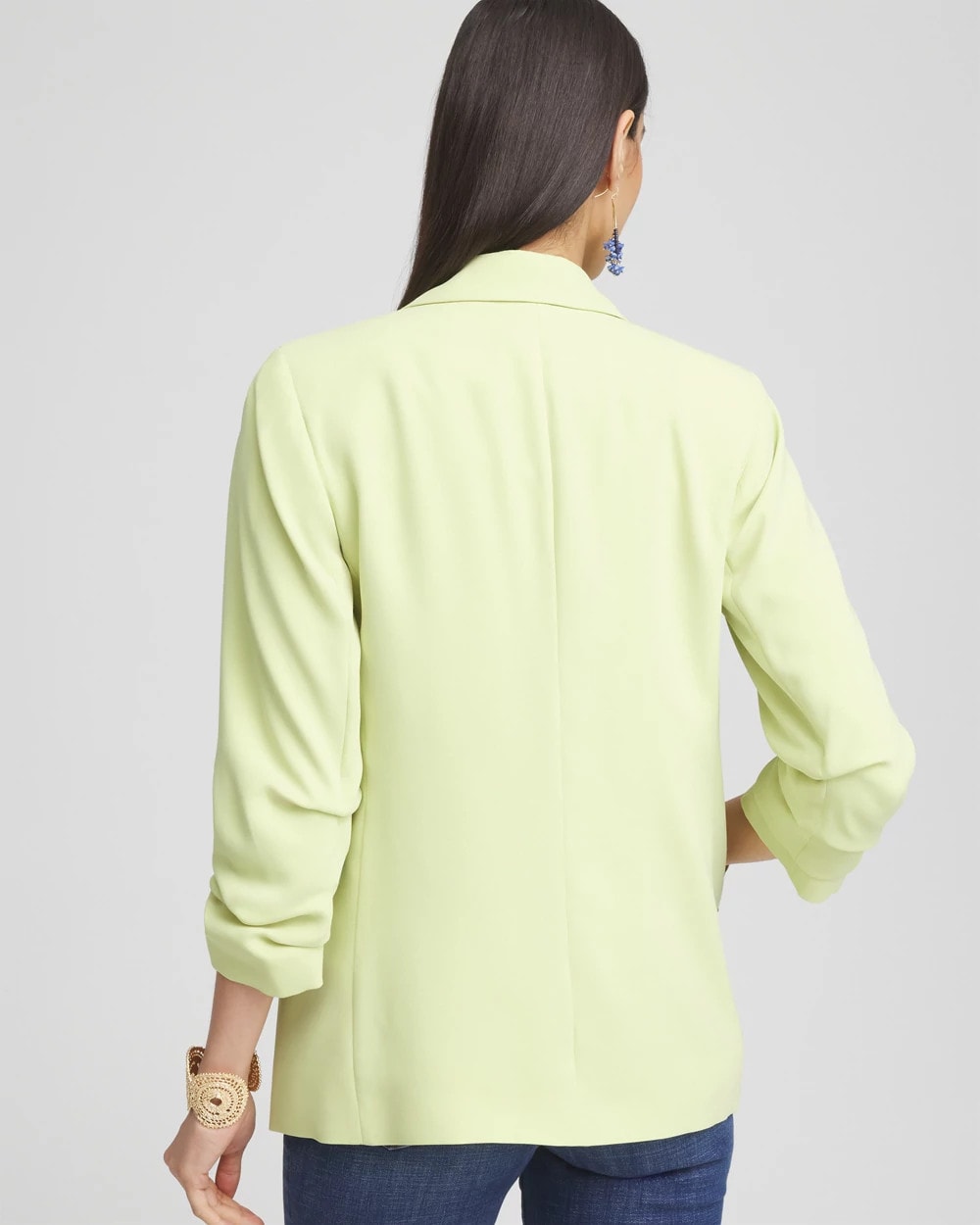 Chico's Recommended - Notched-Lapel Ruched Sleeve Blazer Frozen Lime