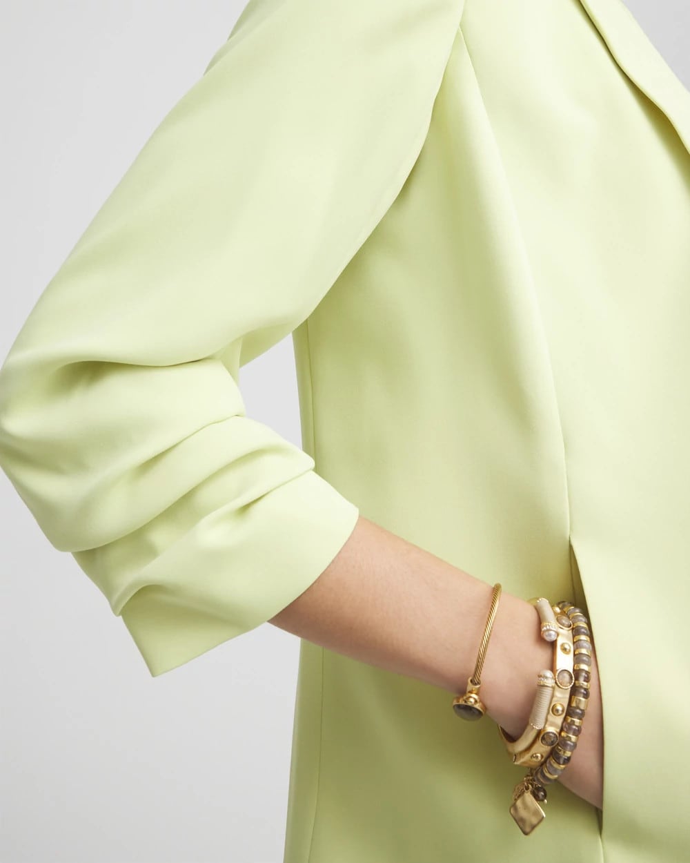 Chico's Recommended - Notched-Lapel Ruched Sleeve Blazer Frozen Lime