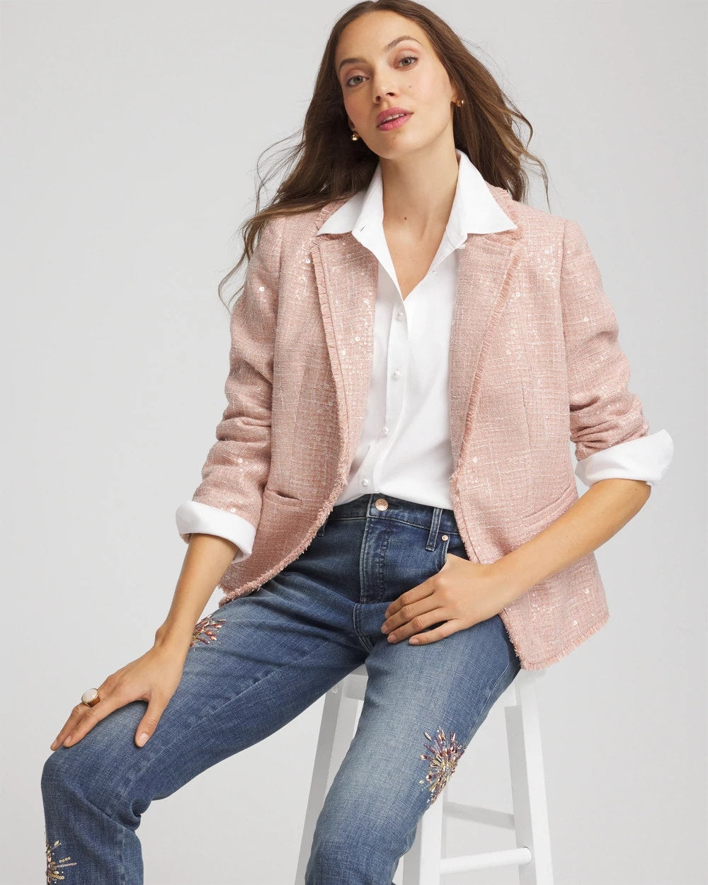 Chico's Best Price - Party Tweed Sequins Blazer Pink