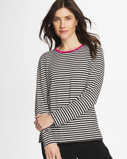 Chico's Signature - Zenergy® Striped Jacquard Contrast Pullover Top Europa Pink