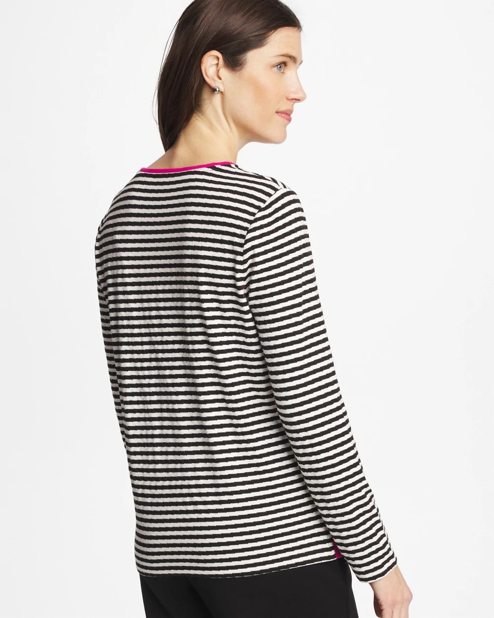 Chico's Signature - Zenergy® Striped Jacquard Contrast Pullover Top Europa Pink