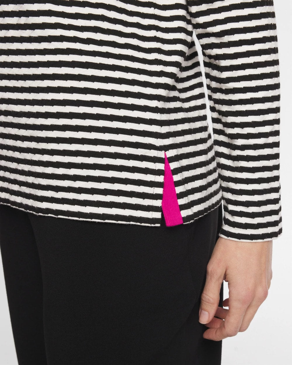Chico's Signature - Zenergy® Striped Jacquard Contrast Pullover Top Europa Pink
