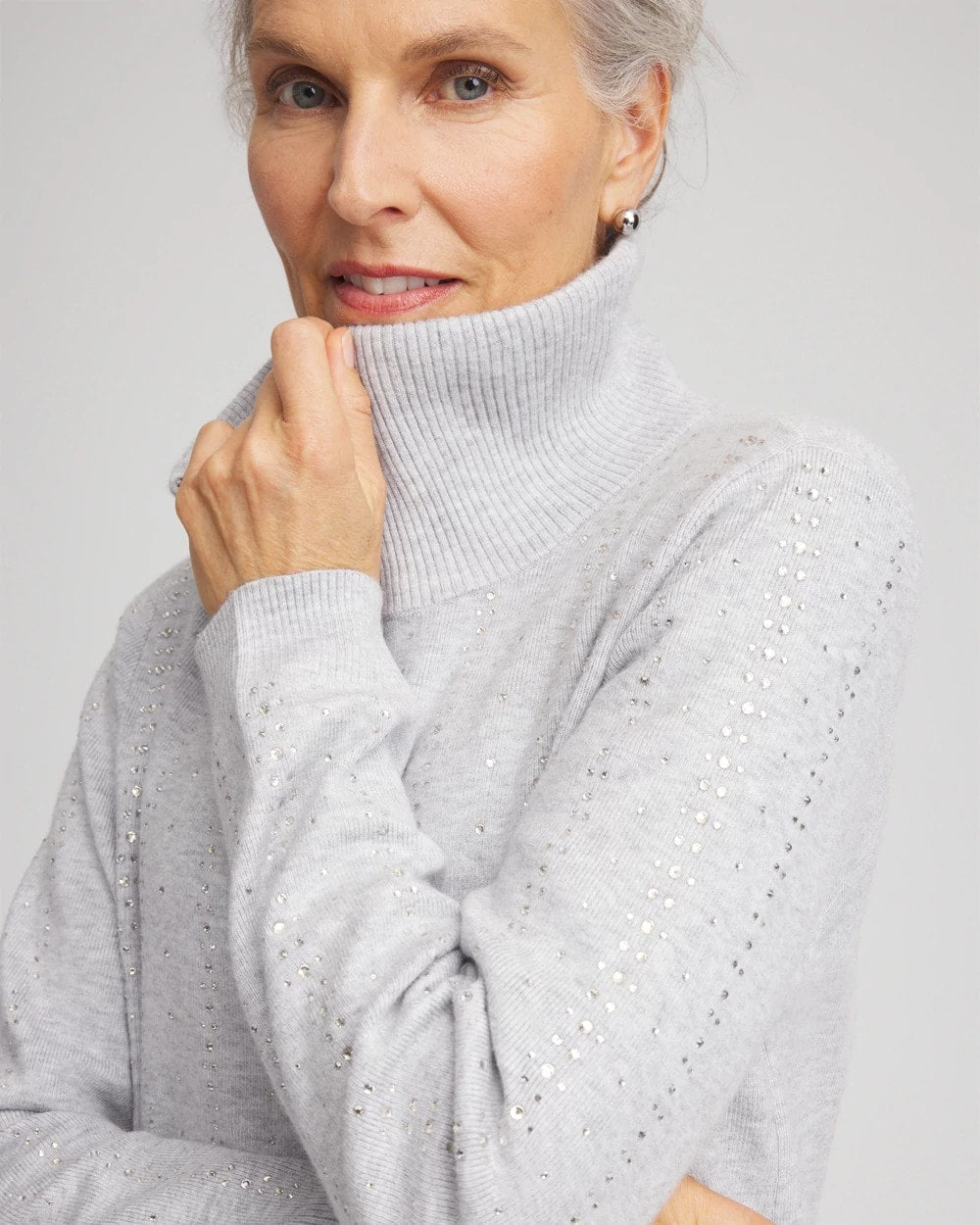 Chico's Customer Favorite - Zenergy® Luxe Diamante Zip Cardigan Frosted Gray Heather