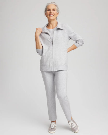 Chico's Customer Favorite - Zenergy® Luxe Diamante Zip Cardigan Frosted Gray Heather
