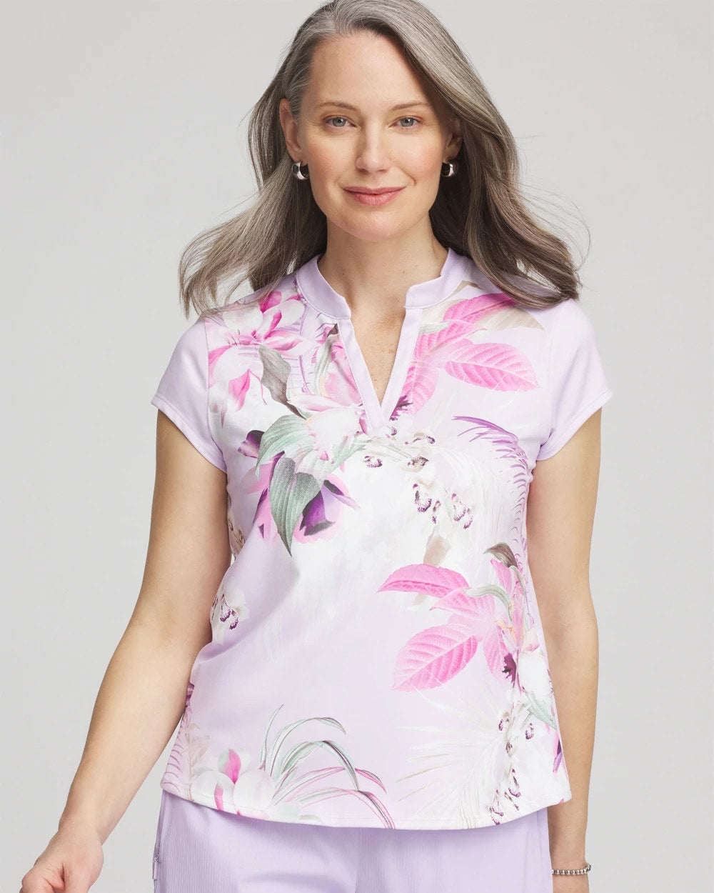 Chico's New - Zenergy® UPF Floral Polo Violet Aura