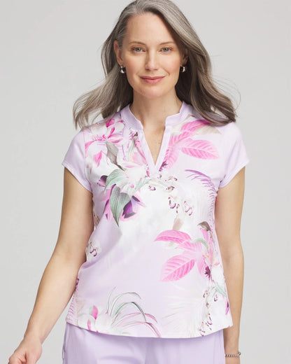 Chico's New - Zenergy® UPF Floral Polo Violet Aura