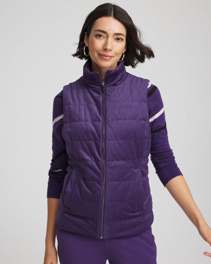 Chico's Top Pick - Zenergy® Reversible Velvet Puffer Vest Purple Elixir