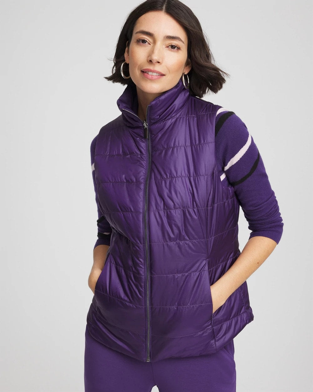 Chico's Top Pick - Zenergy® Reversible Velvet Puffer Vest Purple Elixir