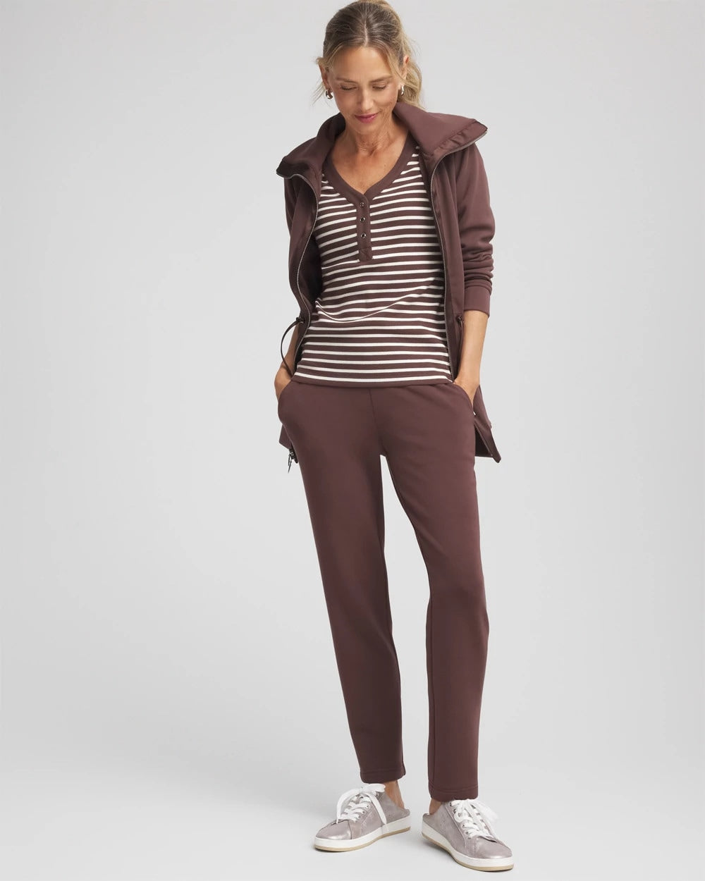 Chico's Everyday - Zenergy® Ribbed Striped Henley Tee Espresso