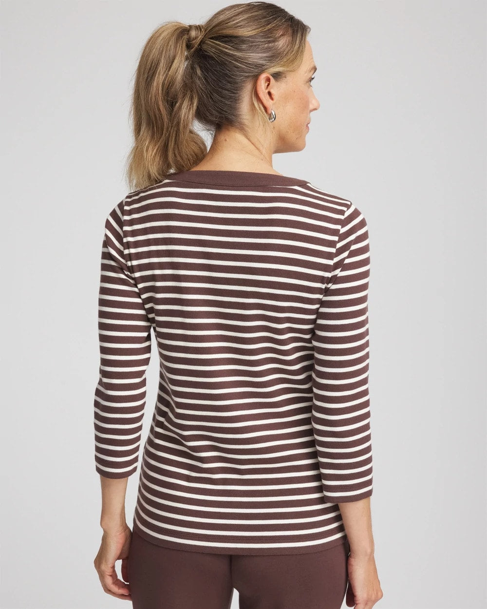 Chico's Everyday - Zenergy® Ribbed Striped Henley Tee Espresso
