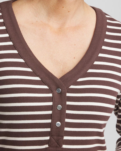 Chico's Everyday - Zenergy® Ribbed Striped Henley Tee Espresso
