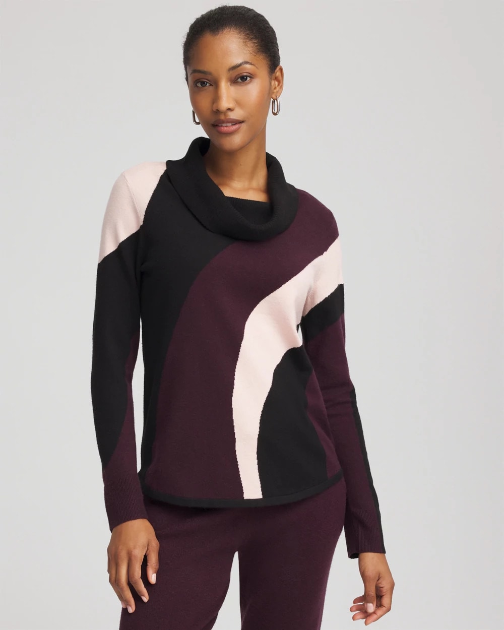 Chico's Classic - Zenergy® Luxe Intarsia Cowlneck Top Night Bloom