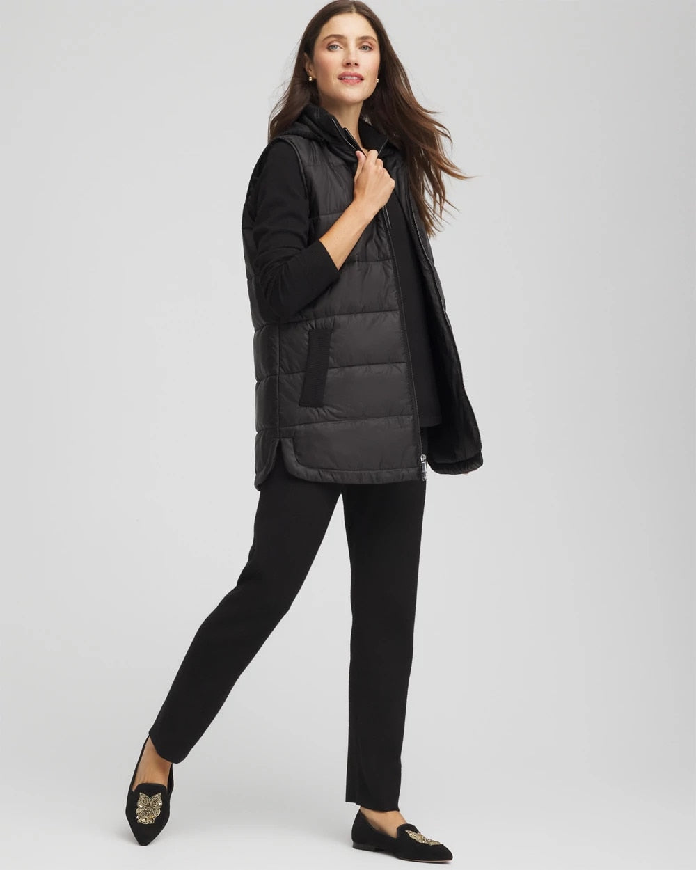 Chico's Top Pick - Zenergy® Quilted Hooded Vest Black
