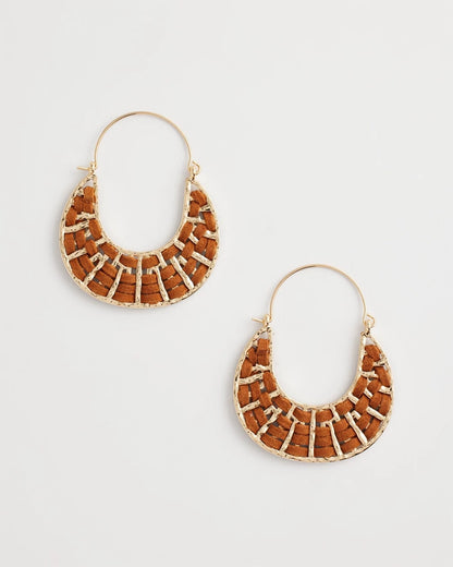 Chico's Top Pick - Leather Half-Moon Hoop Earrings Neutral