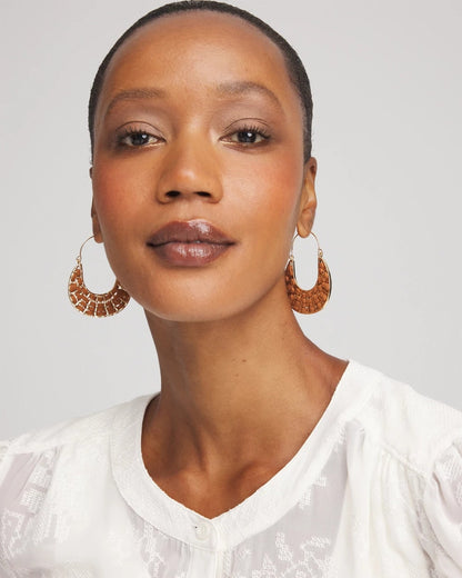 Chico's Top Pick - Leather Half-Moon Hoop Earrings Neutral