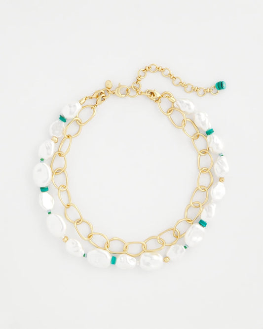 Chico's Premium - Pearlescent Goldtone Collar Necklace Pearl