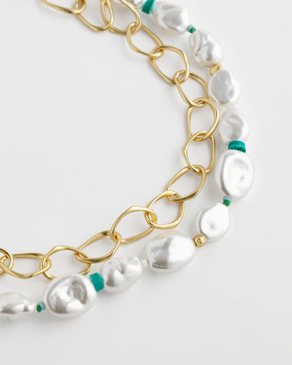 Chico's Premium - Pearlescent Goldtone Collar Necklace Pearl
