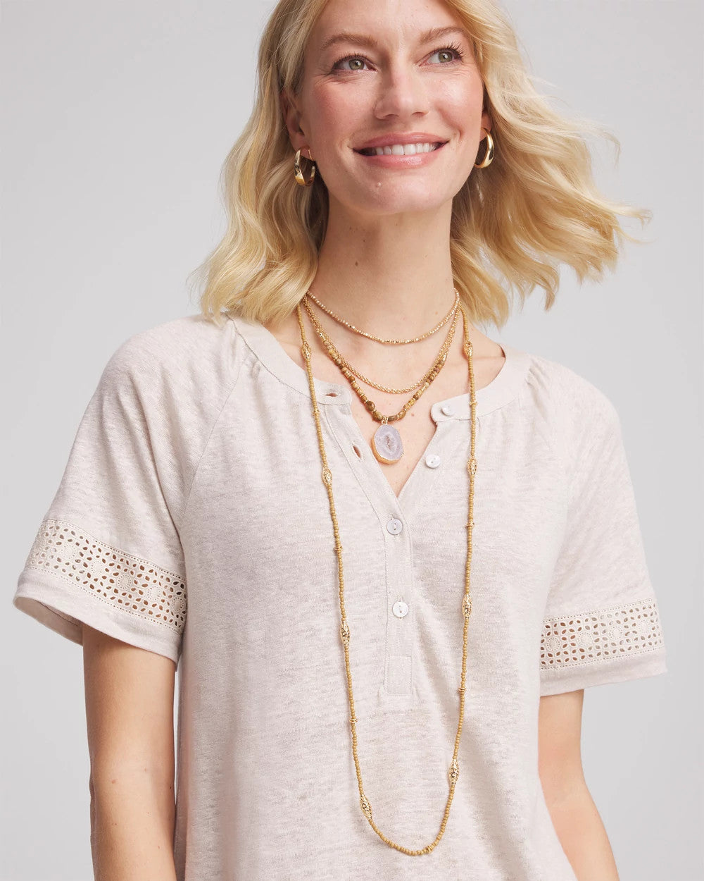 Chico's Popular - Long Goldtone Seed Bead Necklace Gold