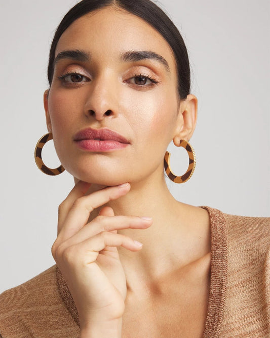 Chico's Popular - Animal Wood Hoop Earrings Neutral