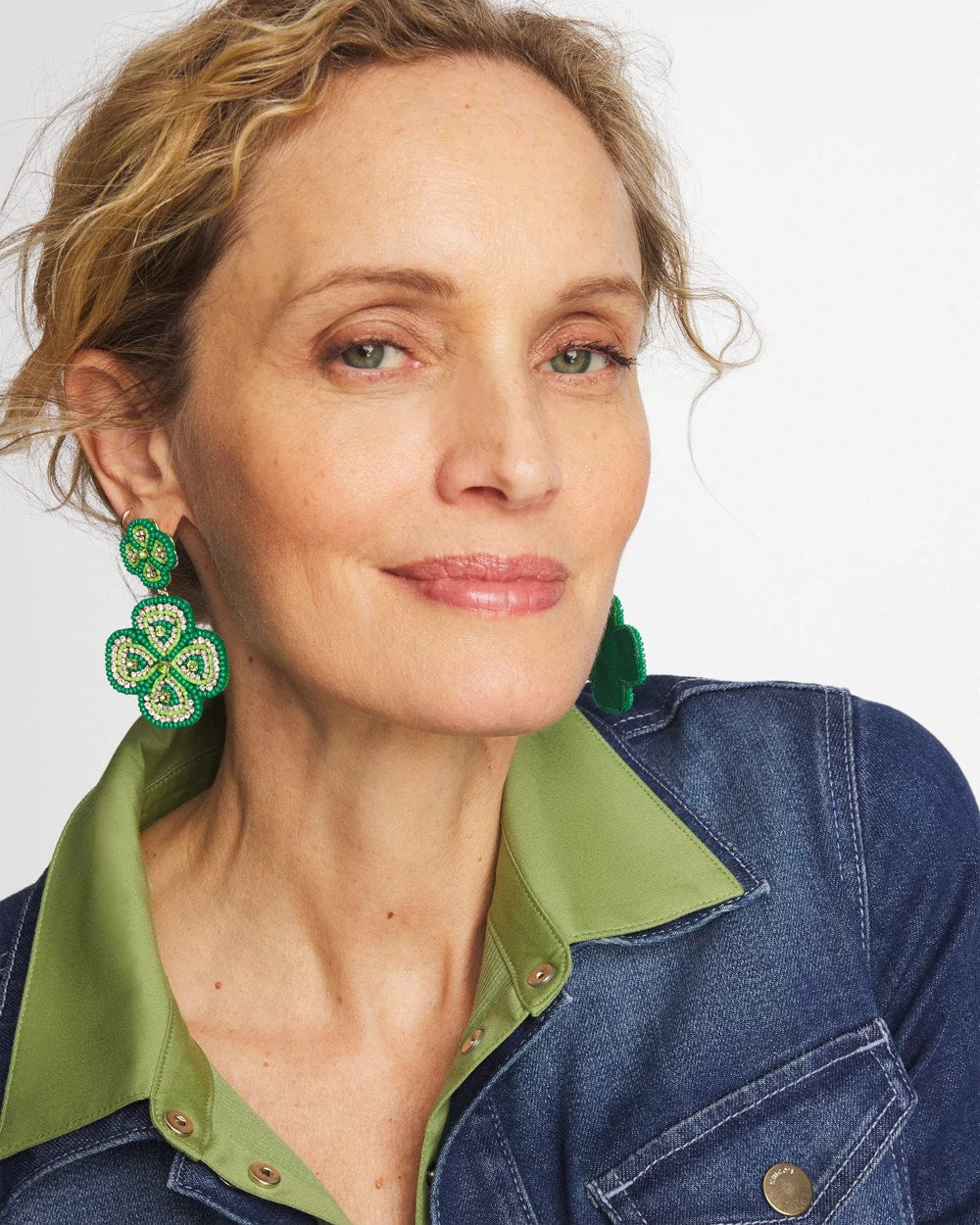 Chico's Customer Favorite - Clover Drop On Post Earrings Green