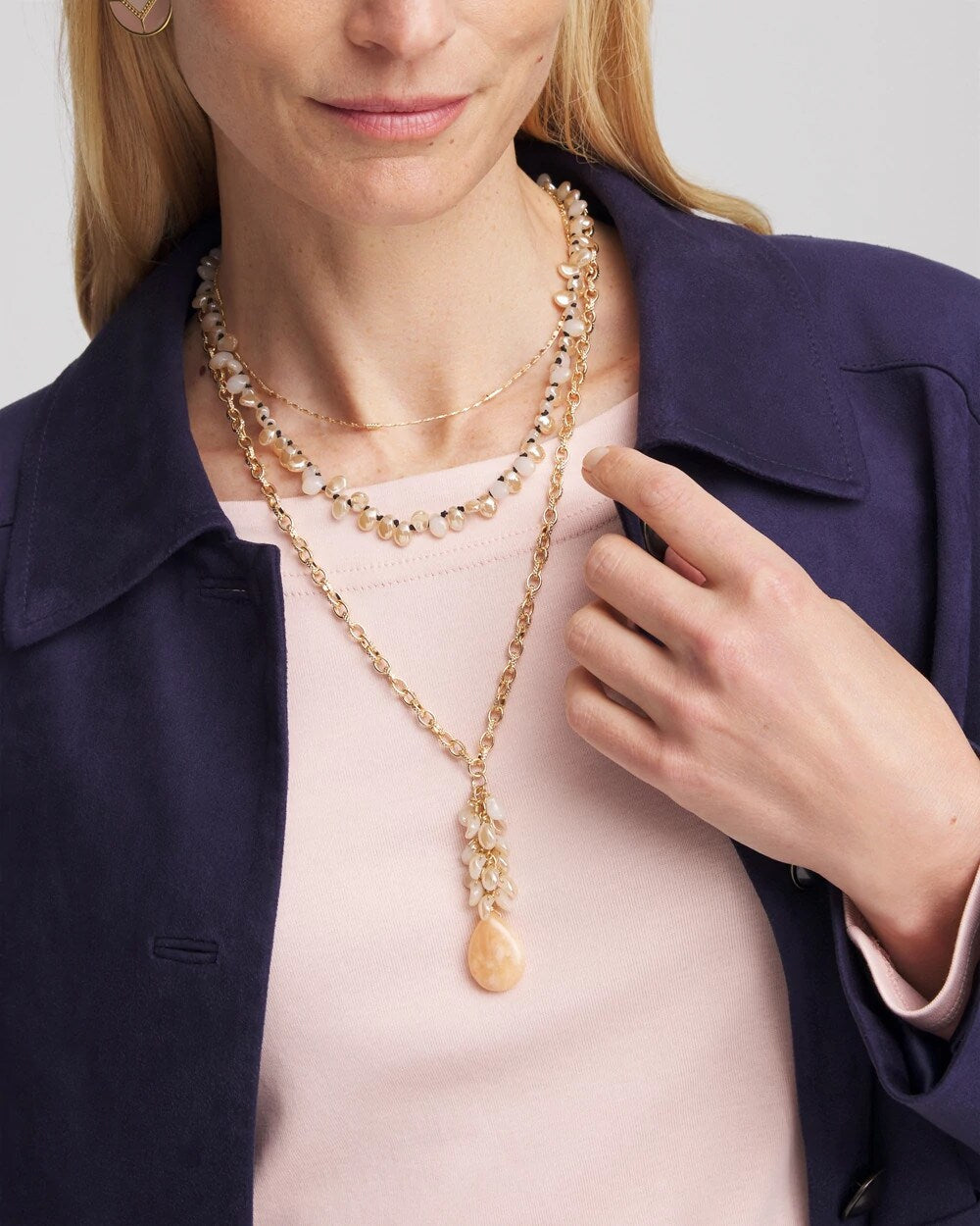 Chico's Sale - Convertible Rose Quartz Pendant Necklace Pale Pink
