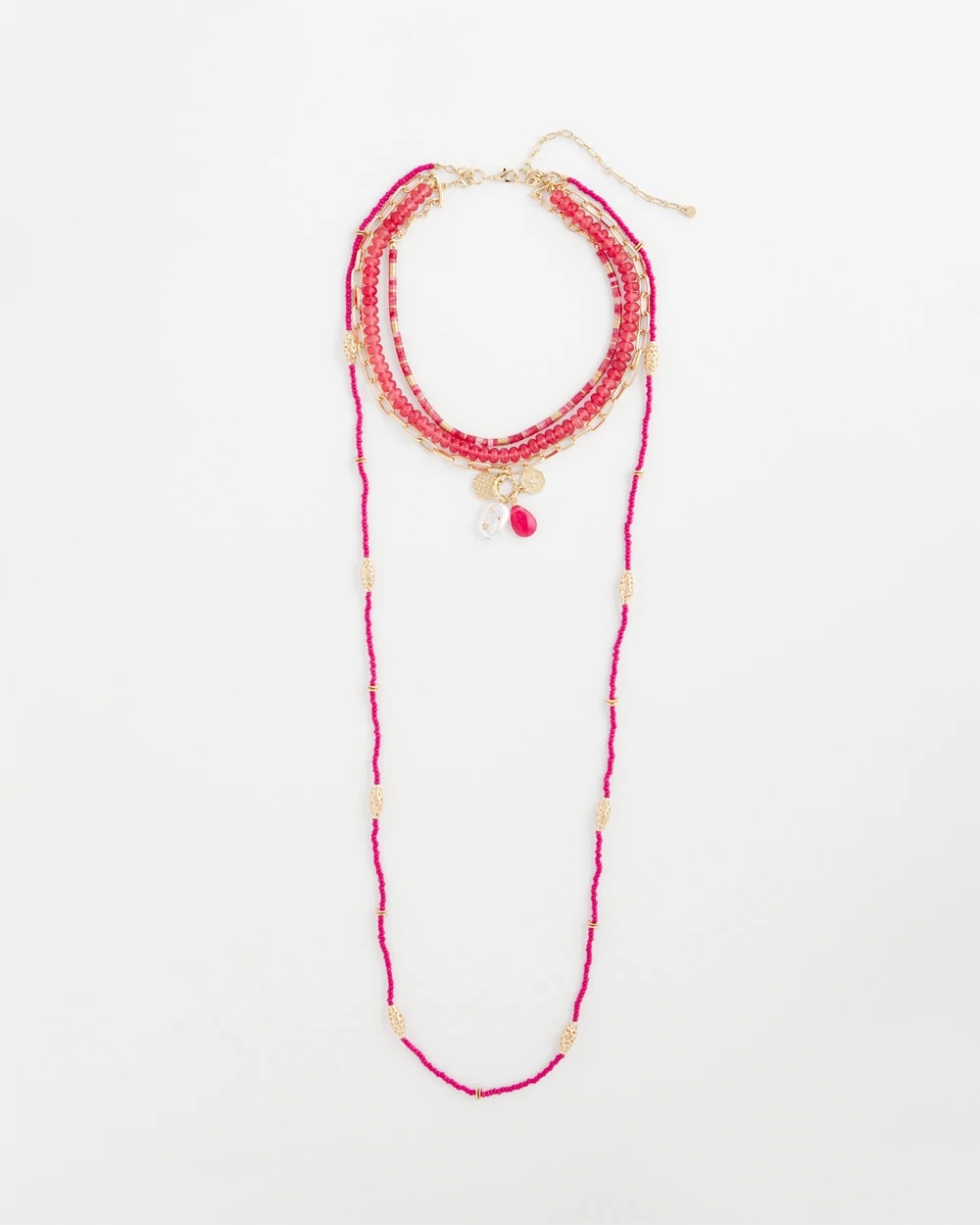 Chico's Essential - Convertible Beaded Pendant Necklace Pink