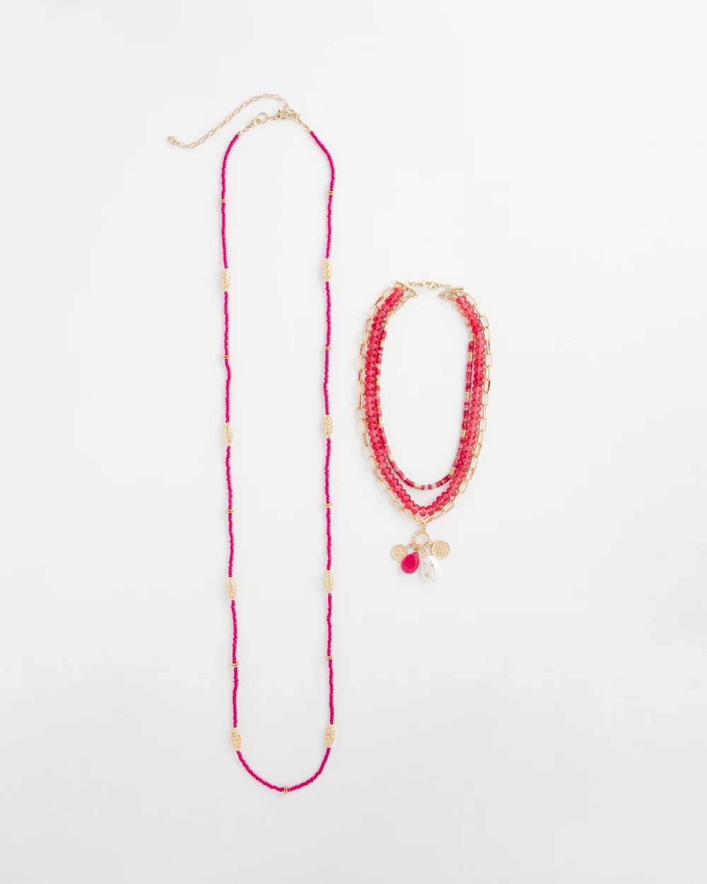 Chico's Essential - Convertible Beaded Pendant Necklace Pink