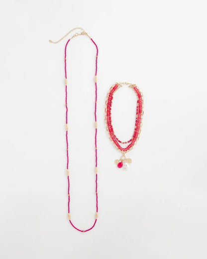 Chico's Essential - Convertible Beaded Pendant Necklace Pink