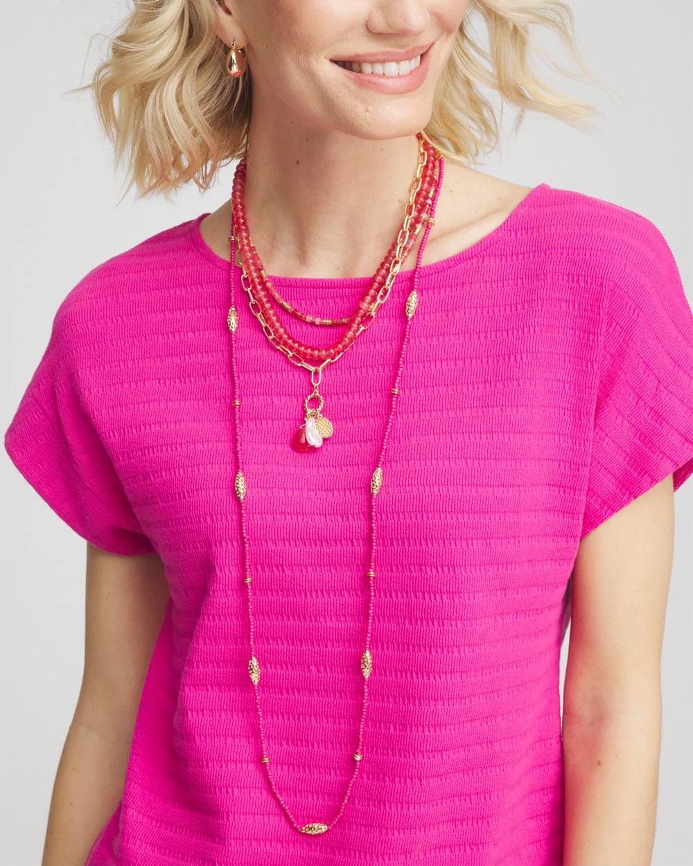 Chico's Essential - Convertible Beaded Pendant Necklace Pink