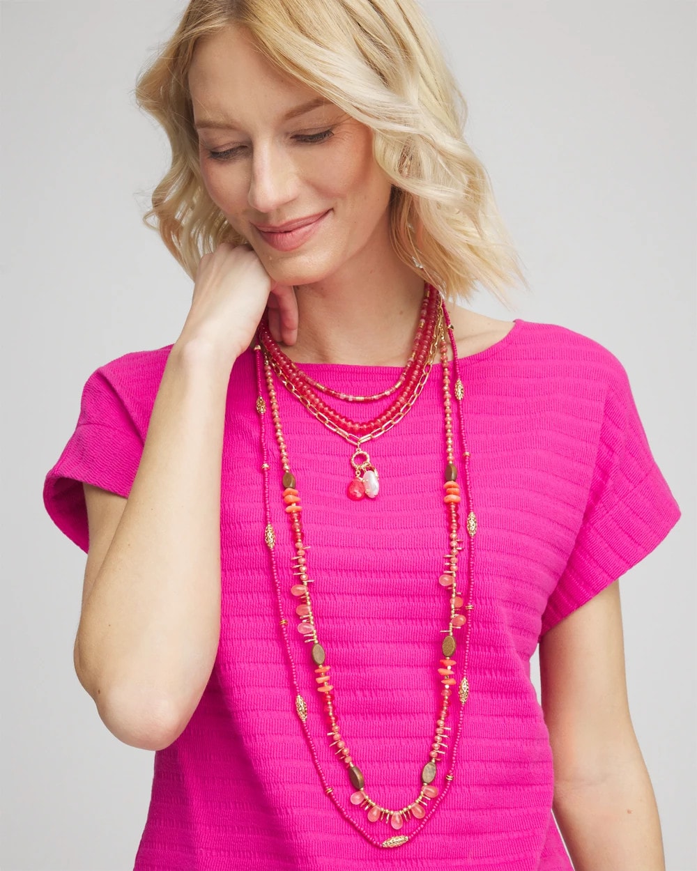 Chico's Essential - Convertible Beaded Pendant Necklace Pink