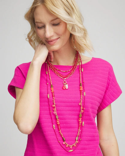 Chico's Essential - Convertible Beaded Pendant Necklace Pink
