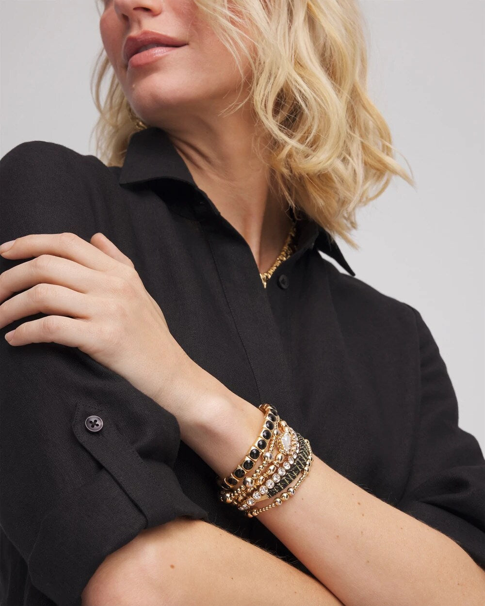 Chico's Trusted - Thread Wrapped Cuff Bracelet Black/Gold