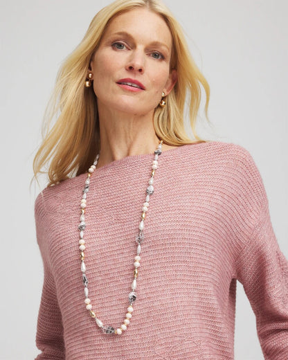 Chico's Latest - Pink Art Deco Beaded Necklace Pink